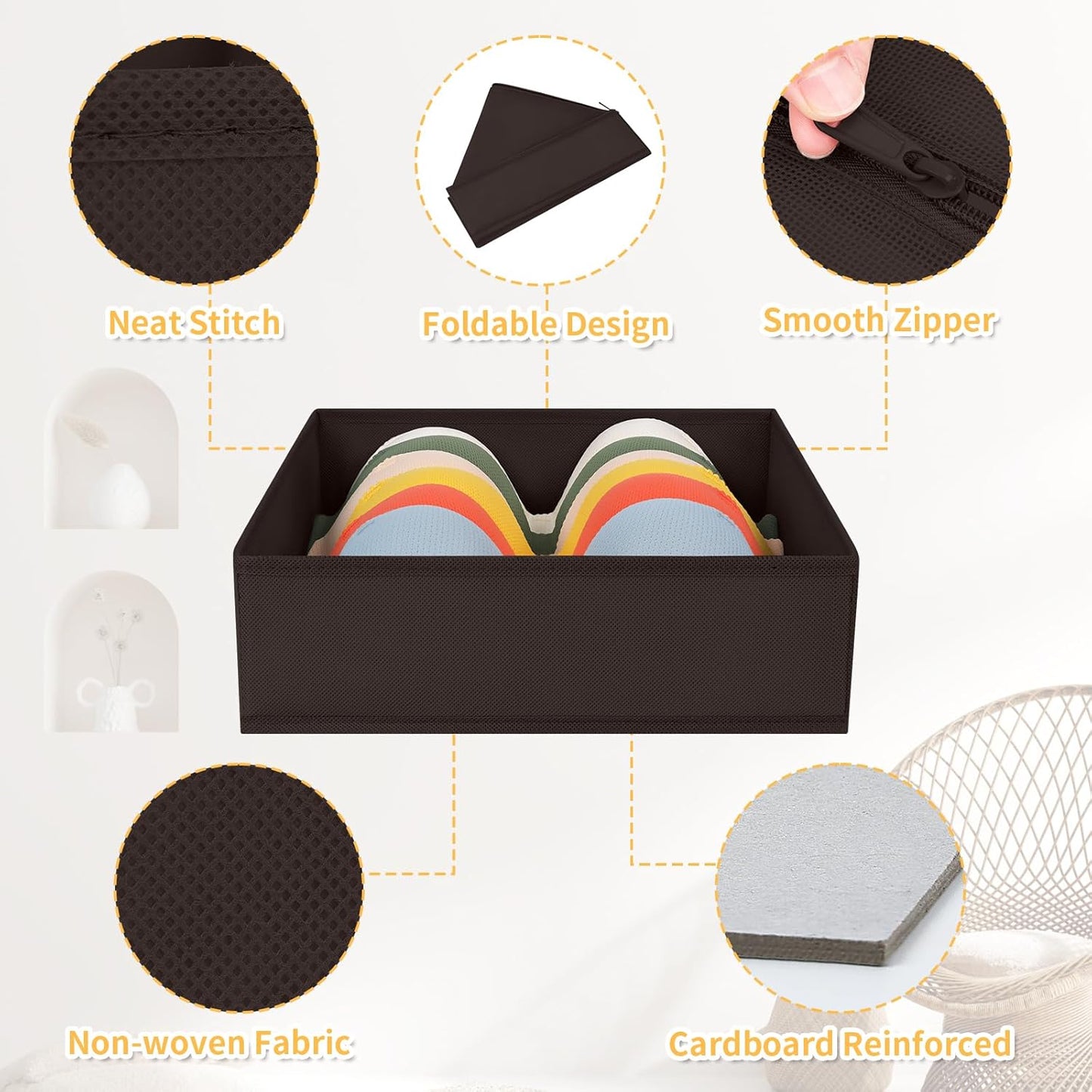 DIMJ Drawer Organizer Clothes, 12 Pack Underwear Organizer, Foldable Closet Organizers, Sock Organizer Bra Organizer, Fabric Dresser Organizer for Clothes, Bra, Socks, Tie (Brown)