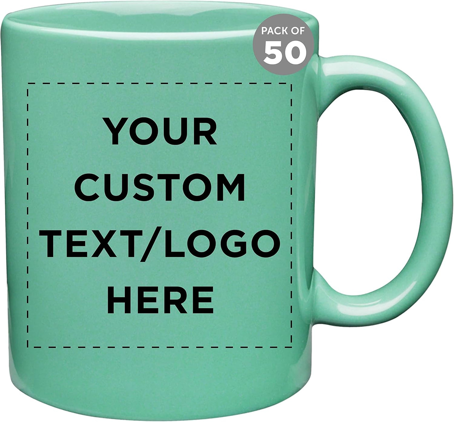 Custom Ceramic Coffee Mugs 11 oz. Set of 50, Personalized Bulk Pack - Coffee cup set, Iced coffee cup, Gaming mug - Teal