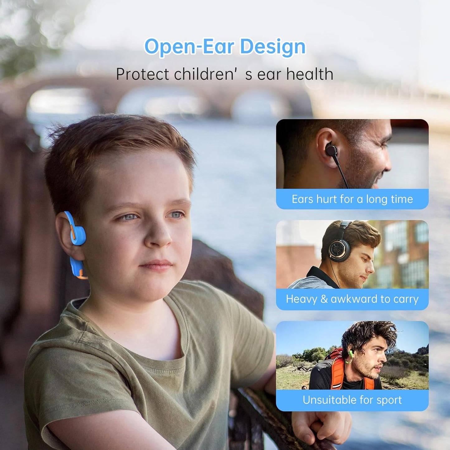 LOBKIN Kids Headphones Open Ear,Bluetooth 5.3 Air Conduction Wireless Lightweight Kids Earbuds IPX5 Waterproof with Microphone for School,Home and Outdoor Activities Gifts for Boys Girls