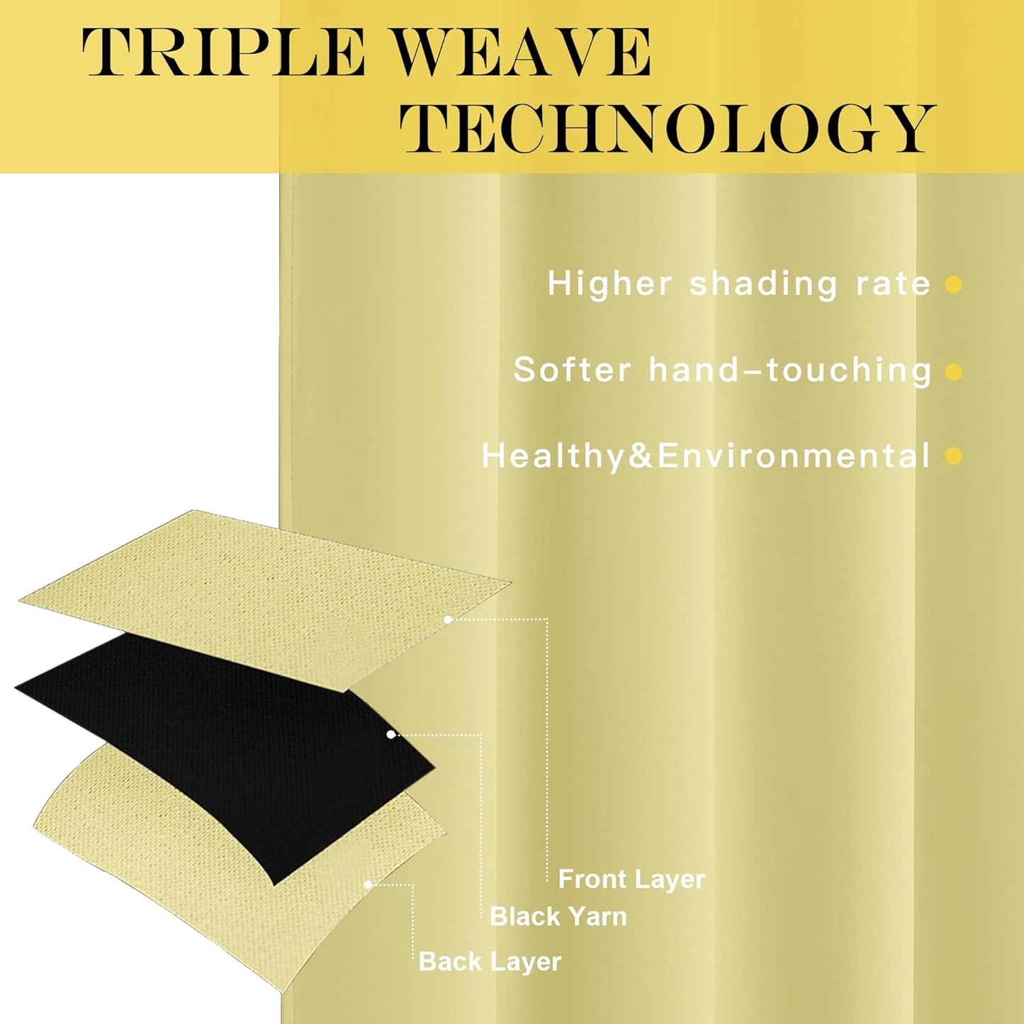 NICETOWN Paler Yellow Room Darkening Curtains 102 inch Length, Grommet Energy Saving Thermal Drapes Sound Reducing Heat Blocking Window Treatments for Living Room, 2 Panels, W52 x L102