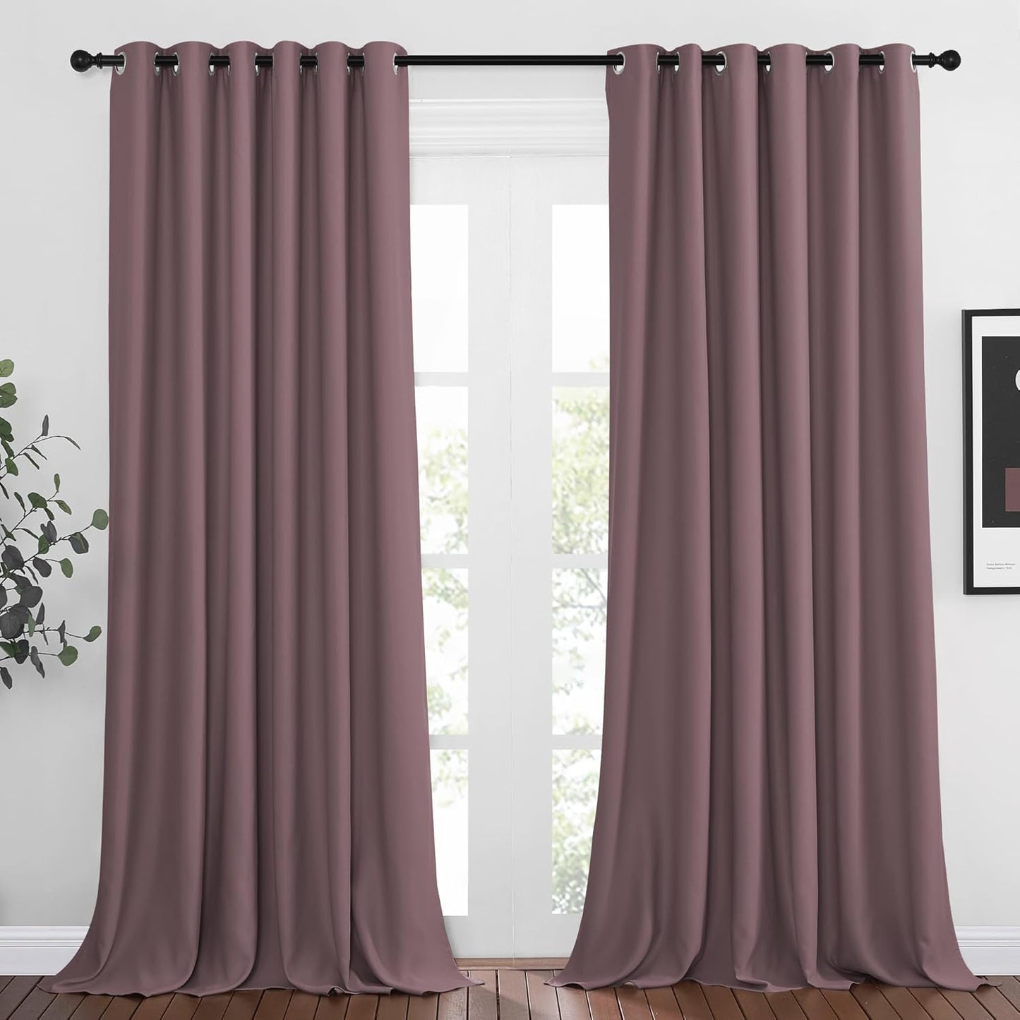 NICETOWN Patio Blackout Curtain Panels - Thermal Insulated Grommet Blackout Drapes Light Blinds Room Darkening Window Treatments for Villa/Cottage (2 Panels, W80 x L95, Dry Rose)