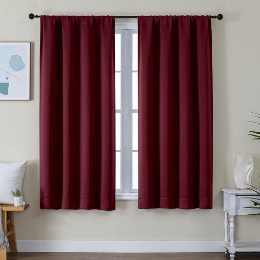 Simplebrand Ava Burgundy Blackout Curtains for Bedroom 63 Inch Length 2 Panels Set, Nursery Thermal Insulated Energy Saving Rod Pocket Window Treatment Curtains Blackout Drapes, W40 x L63 Inch