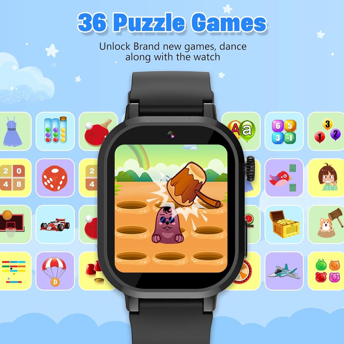 Kids Waterproof Smart Watch Boys Gift Age 3-12 with 39 Game HD Touch Screen Music Player Video Camera Pedometer Alarm Clock Birthday Gift for 6 7 8 9 Year Olds Black