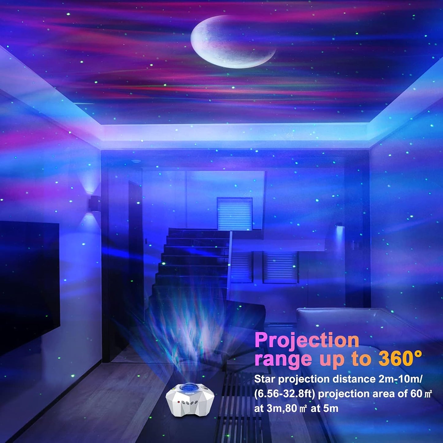 Cadrim Star Projector with Bluetooth Speaker and Remote, Northern Lights Aurora Projector with Moon and Star, Night Light Projector for Bedroom, Home Theater, Kids Adults Game Room and Parties