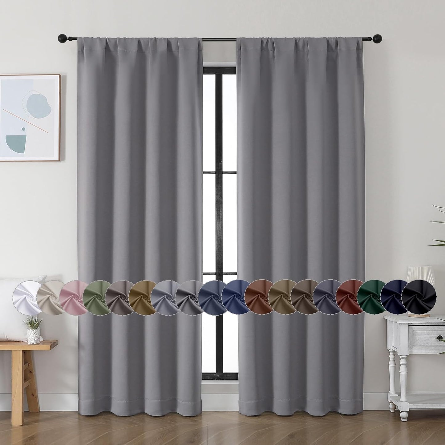 Simplebrand Ava Light Grey Blackout Curtains for Bedroom 72 Inch Length 2 Panels, Privacy Thermal Insulated Rod Pocket Door Window Curtains for Patio French Door Front Door, W40 x L72 Inch, Light Grey