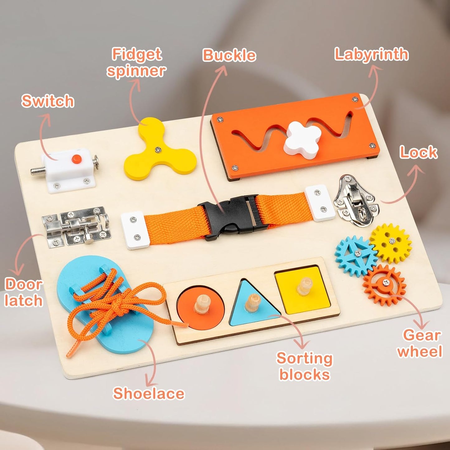 Montessori Busy Board for Toddlers, 9-in-1 Wooden Sensory Toys for Fine Motor Skills, Educational Activity Board for Preschool Learning, Travel Toys Gift for Boys Girls 3 4 5