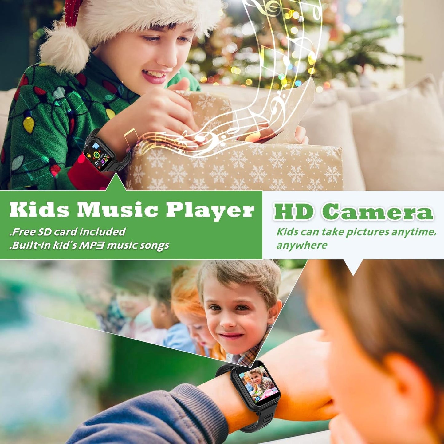 Smart Watch for Kids 4-12 Years Boys Girls,Smartwatch,Aluminum Case with Pink Sport Band,24 Games Camera Voice Music Video Player Recorder,Pedometer Flashlight, Birthday (Black)