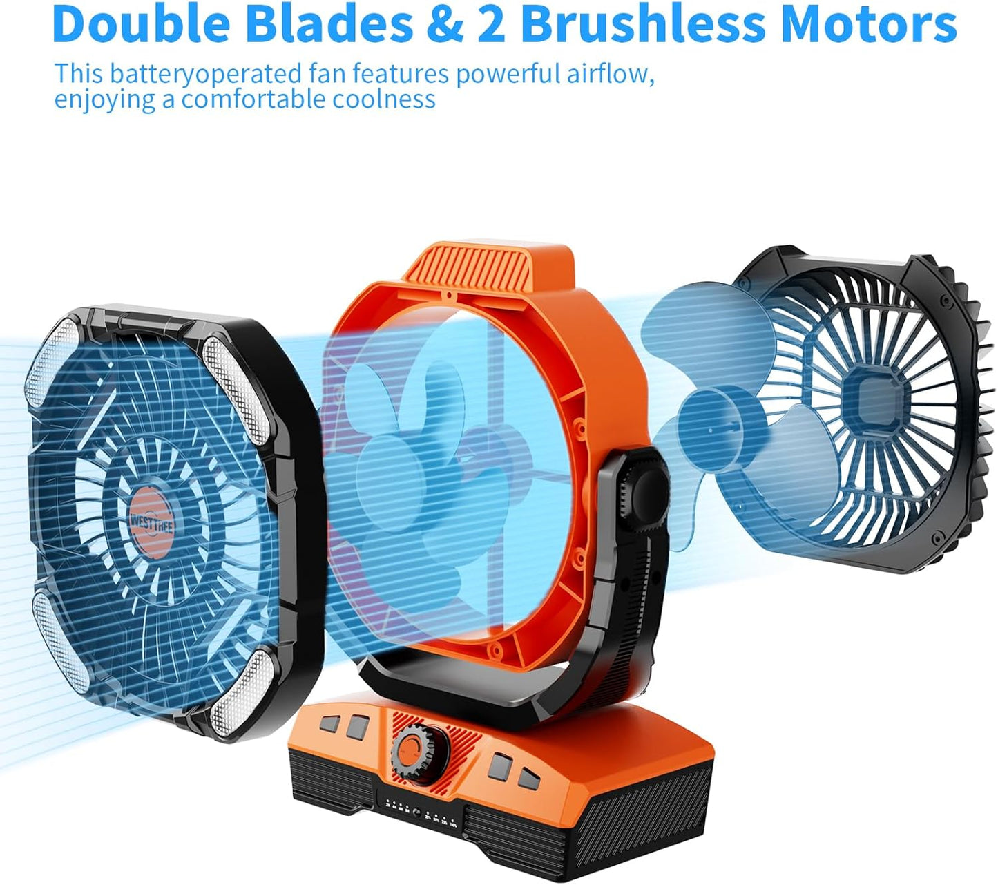 20000mAh Camping Fan Oscillating Portable Fan Battery Powered Fans Rechargeable Camping essentials with Light Hook, 270° Pivot USB Desk Battery Operated Outdoor Tent Travel