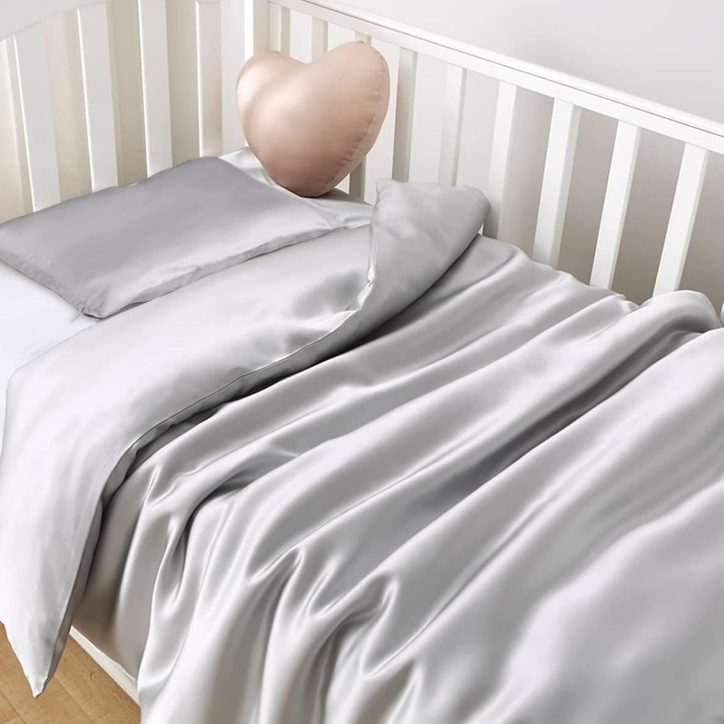 Organic Silk Baby Pillowcase with Zipper, Small 10"x13" Pillow Cover for Boys & Girls, Ideal for Bed & Travel, Soft for Kids Hair & Skin, Hypoallergenic Pillowcases for Toddlers (Grey)