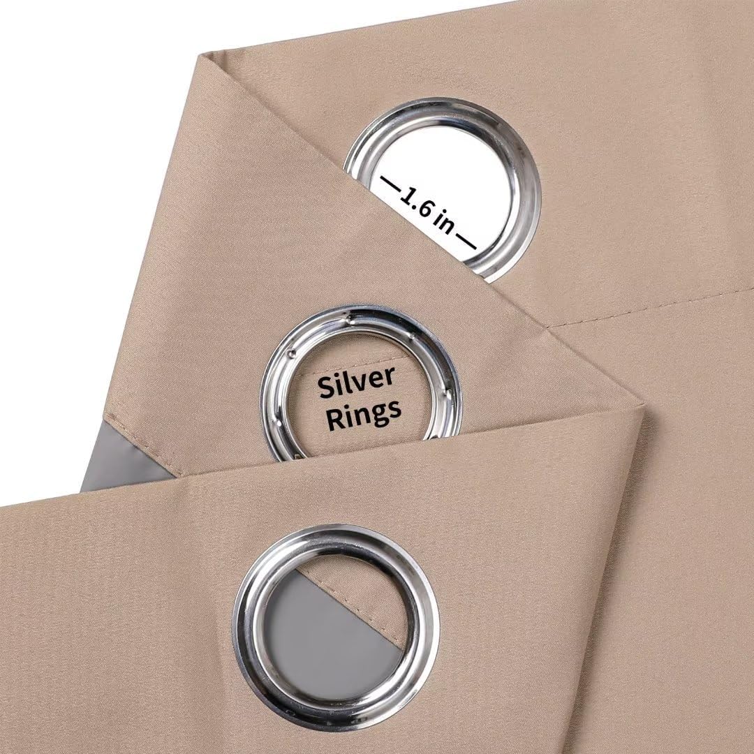 Joydeco Taupe Curtains 63 Inch Length for Bedroom, Solid Blackout Curtains 63 Inch Length for Livingroom, Grommet Thermal Insulated Solid Polyester Room Darkening Curtains 63 Inches Long