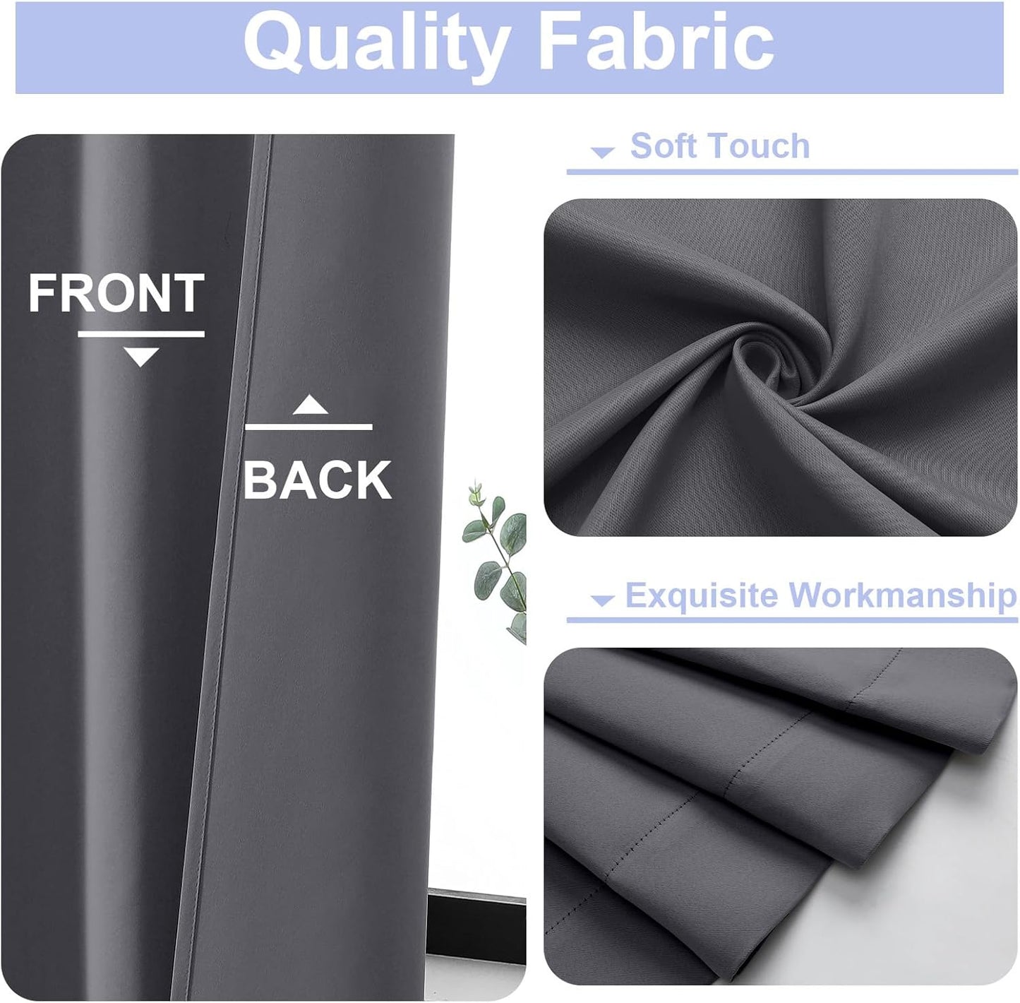 Simplebrand Ava Grey Blackout Curtains for Patio 108 Inches Long 2 Panels Set, Solid Thermal Insulated Room Darkening Rod Pocket Window Treatment Curtains Blackout Drapes, W50 x L108 Inch, Grey