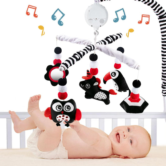 Montessori Mobile Baby for Crib,Black and White Baby Crib Mobile with Music for Boys & Girls,High Contrast Hanging Crib Toys, Newborn Visual Stimulation to Engage