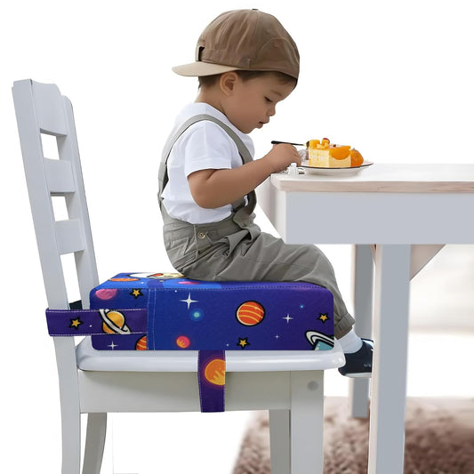 Toddler Booster Seat for Dining Table, Portable Booster Seat for Kitchen Chair, 4 Inch High-Density Foam Cushion with Adjustable Safety Straps and Non-Slip Bottom, Perfect for Kids Travel and Daily