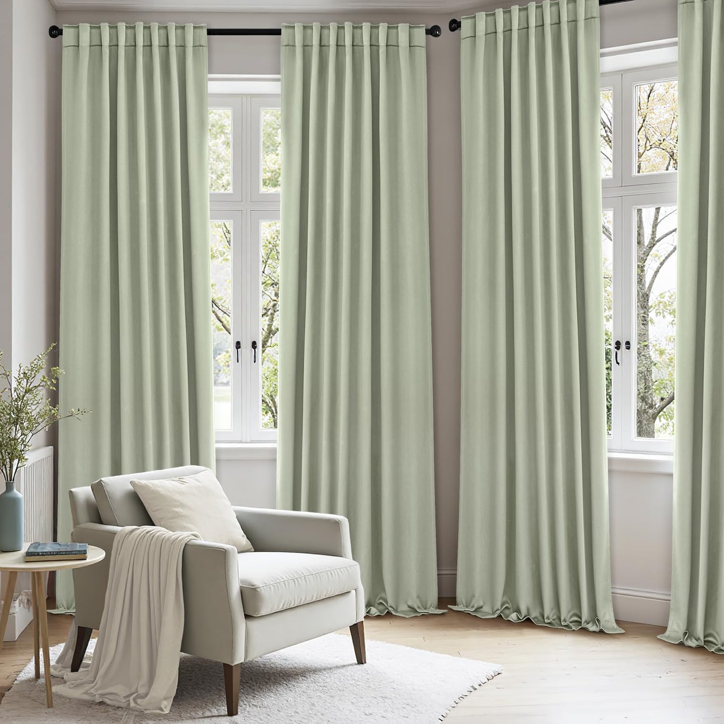 ANRODUO Sage Green Thermal Insulated Light Blocking Curtains 90 Inch Long Room Darkening Blackout Drapes for Living Room Bedroom 2 Panels Set 52" W x 90" L