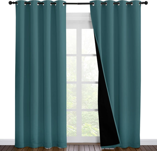 NICETOWN Complete 100% Blackout Curtain Set, Thermal Insulated & Energy Efficiency Window Draperies for Guest Room, Full Shading Panels for Shift Worker and Light Sleepers, Sea Teal, 55W x 86L, 2 PCs