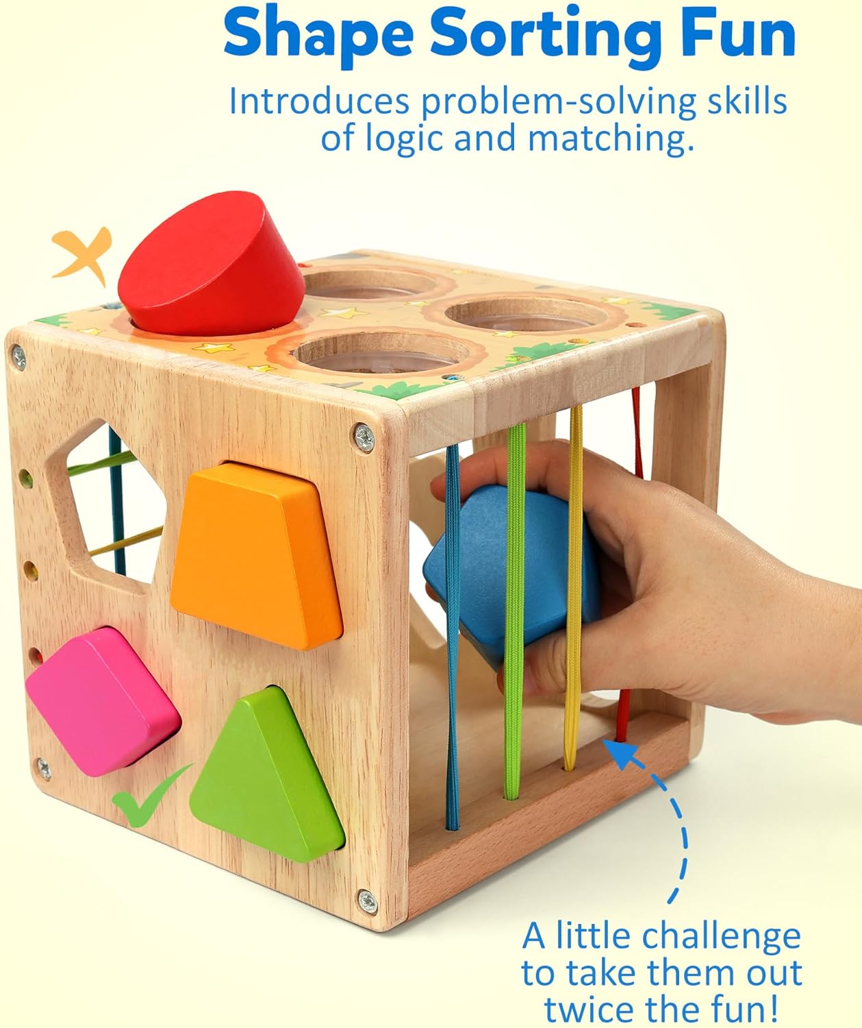 Coogam Wooden Montessori Toys for Toddlers, Shape Sorting Cube Fine Motor Skills Game for Year Old 18 Month+ Baby Boys Girls Gift