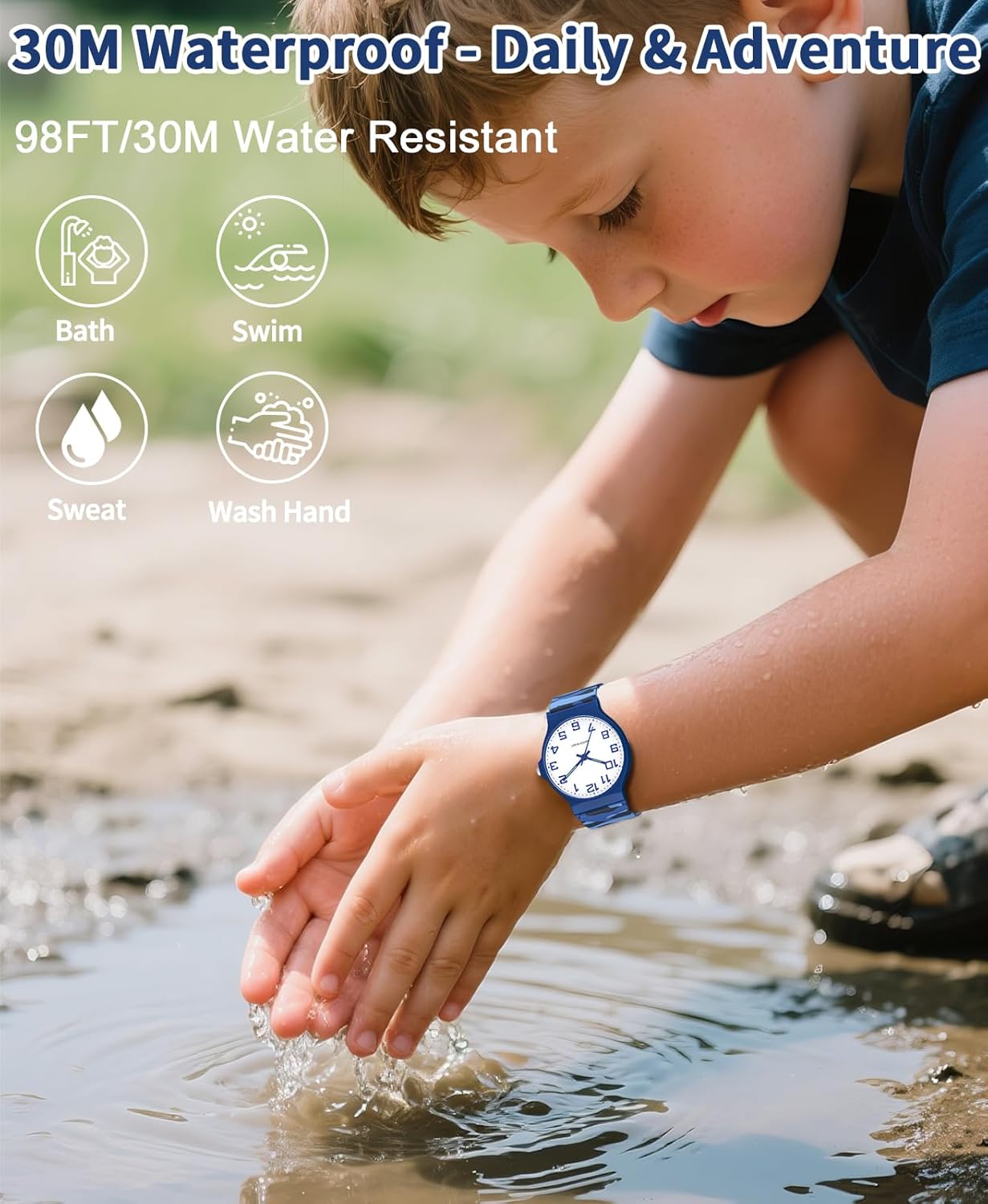 Kids Analog Watch Boys Girls, 30M Waterproof, Sports Watch for Boys, Easy to Read Children's Thin Dial Wrist Watches with Soft Band, for Ages 5-15 Kids Great Birthday Gifts Christmas Day