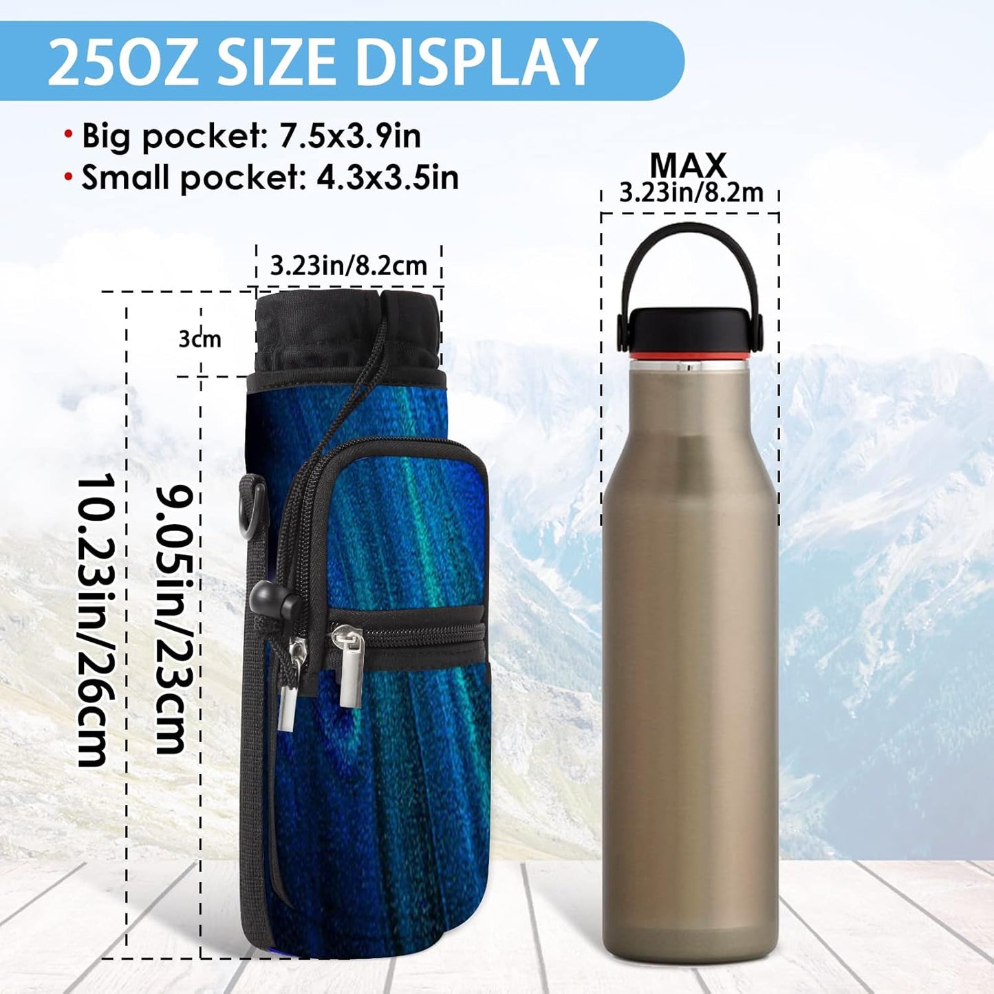 25/32/40/64oz Water Bottle Bag Holder Carrier-Insulated Crossbody Sling Case Sleeve with Strap & Pockets for Men Women Gym Cycling Travel Walking Hiking Camping