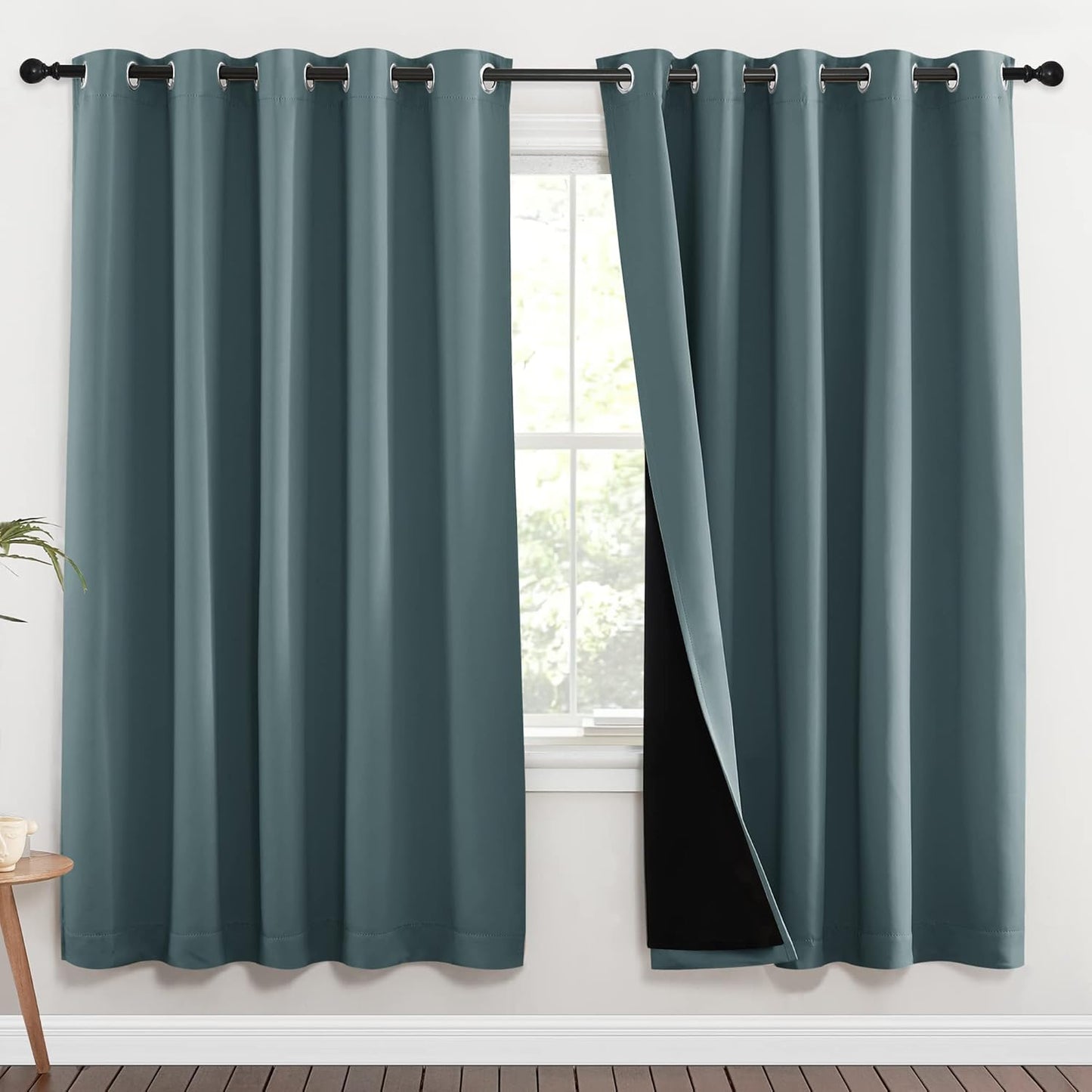 NICETOWN 100% Blackout Window Curtain Panels, Full Light Blocking Drapes with Black Liner for Nursery, 72-inch Drop Thermal Insulated Draperies (Aqua, 2 Pieces, 70-inch Wide Per Panel)