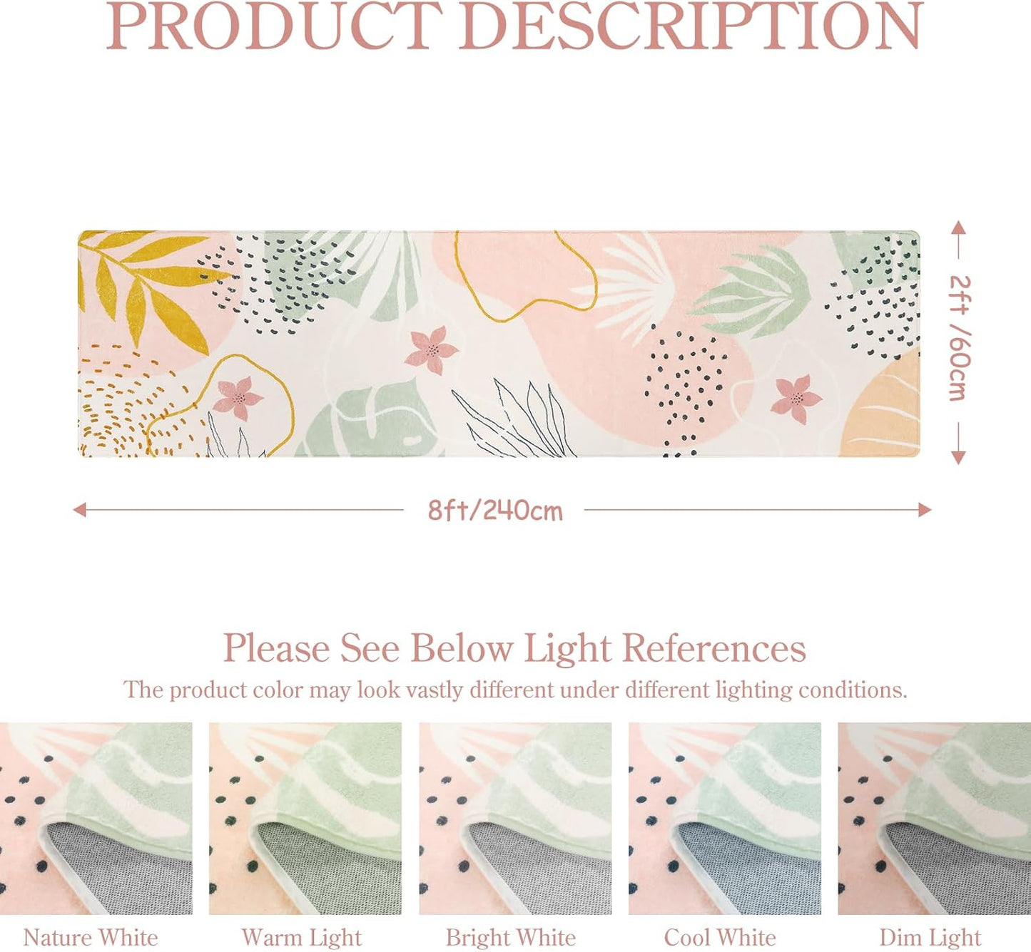 Lahome Washable Rug 2x8 - Hallway Kitchen Bathroom Carpet Runner, Lightweight Pink Botanical Print Laundry Non Slip Throw Rug, Bedroom Entryway 8ft