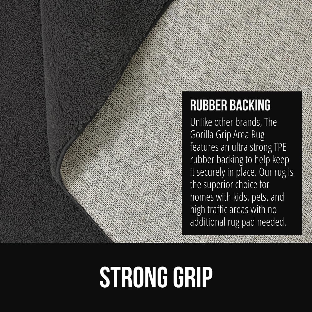 GORILLA GRIP Ultra Soft Washable Area Rug, 6x9, Stain and Slip Resistant Plush Thick Carpet for Bedroom Living Room, No Shed Floor Rugs Pet Friendly, Dorm Essentials, Kids Nursery Home Decor Dark Gray