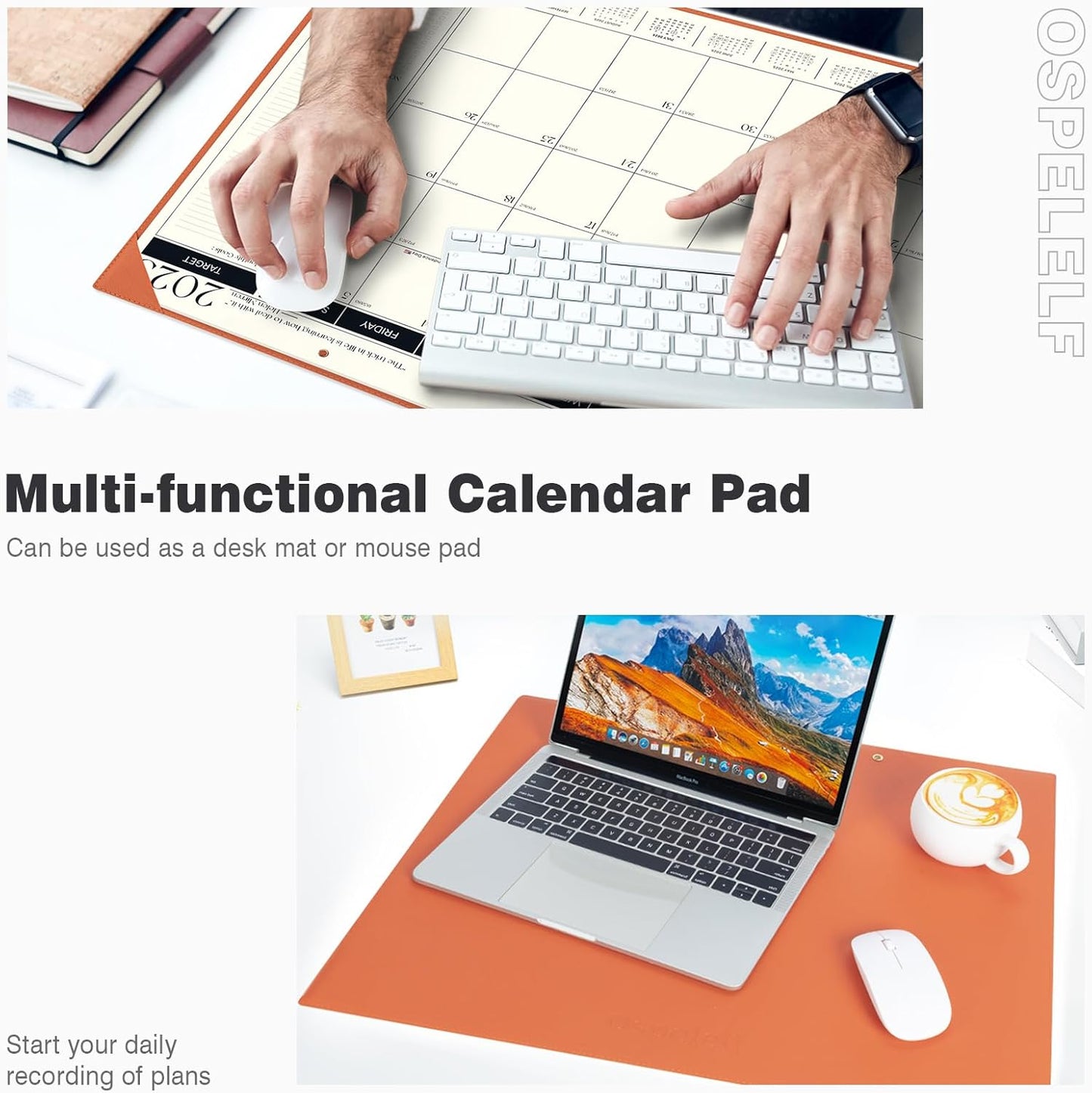 Ospelelf Large Desk Calendar 2025-2026 with Protective Cover, 18 Months Planner Pad from July 2025 to Dec 2026, 22" x 17" Wall Calendar with PU Leather Pad for Home or Office, Orange