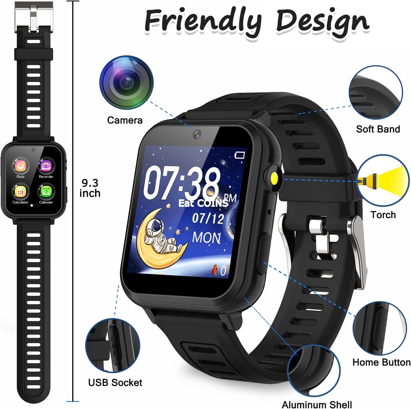 Smart Watch for Kids with 24 Games, HD Touch Screen, Video Camera, Music Player, Pedometer, Flashlight, Alarm Clock - 12/24 hr Kids Watches for Boys & Girls Aged 5-12