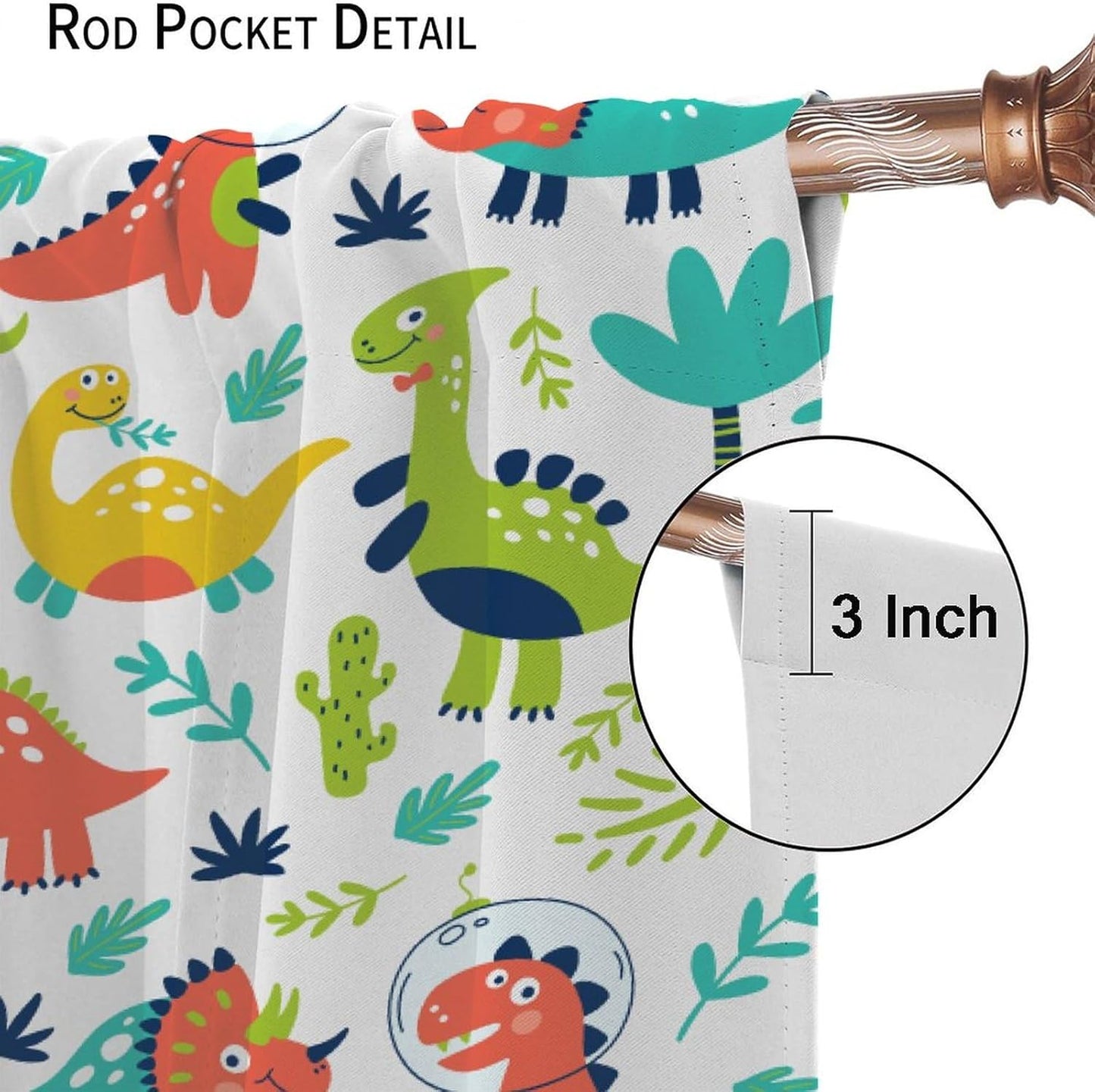 Rustic Dinosaurs Curtains Colorful Dino Kids Boys Cartoon Cute Cool Funny Decor Printed Blackout Rod Pocket Window Drapes for Living Room Bedroom W21xL54in 2 Panels