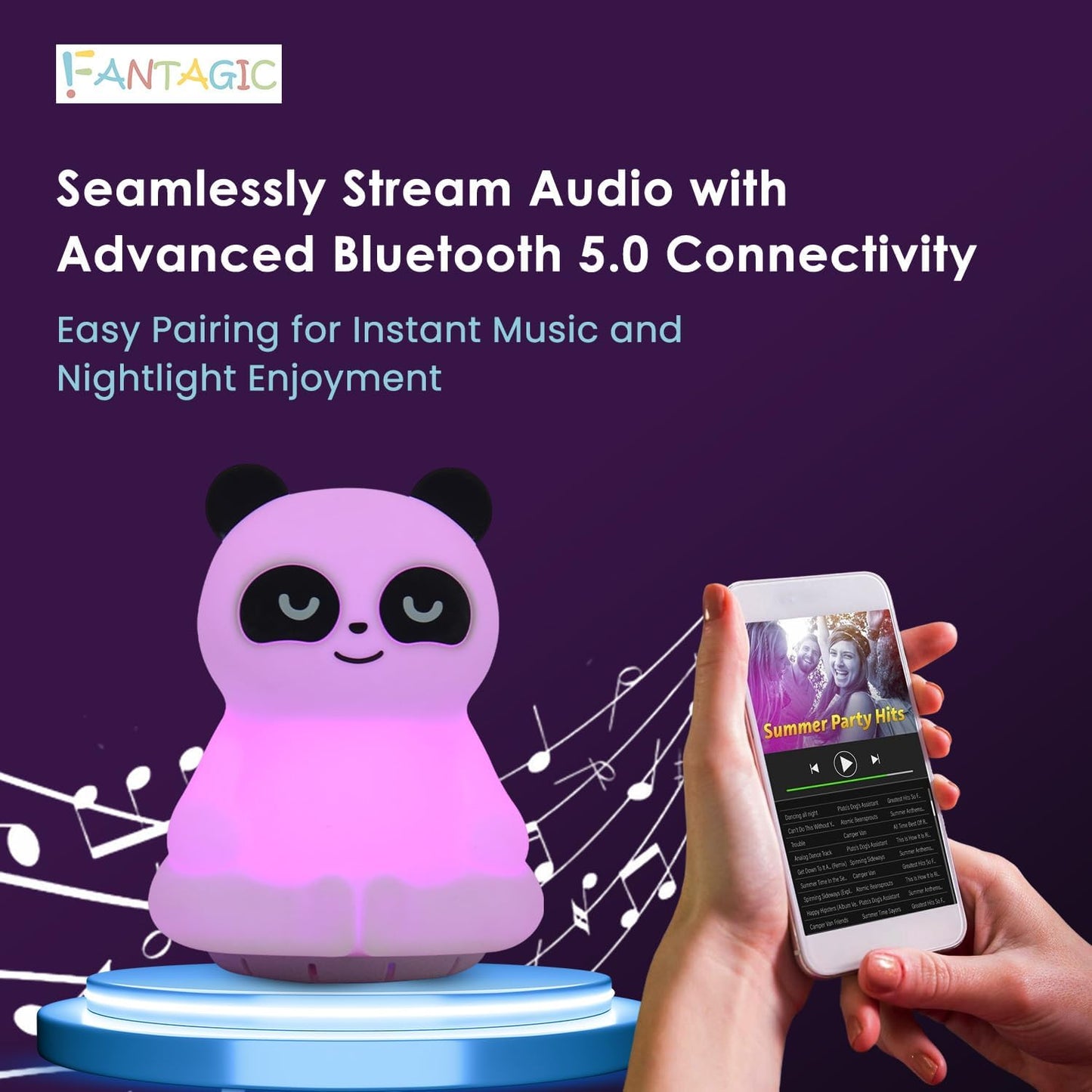 Combined Bluetooth Speaker & LED Nightlight With 9 Color Emissions, Child Friendly Silicone & BPA Free Monkey, USB Recharging, Receives Audio From Computer, Phone Or Tablet, Remote Control (Panda)