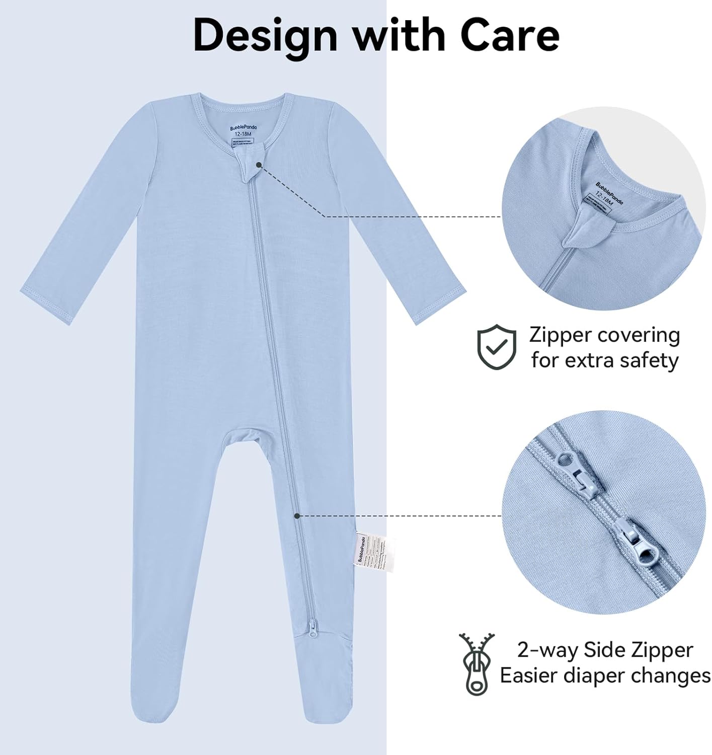 BubblePanda Rayon Made From Bamboo Baby Pajamas Baby Clothes for Boys Girls Unisex Zip-Front Non-Slip Onesie Sleeper