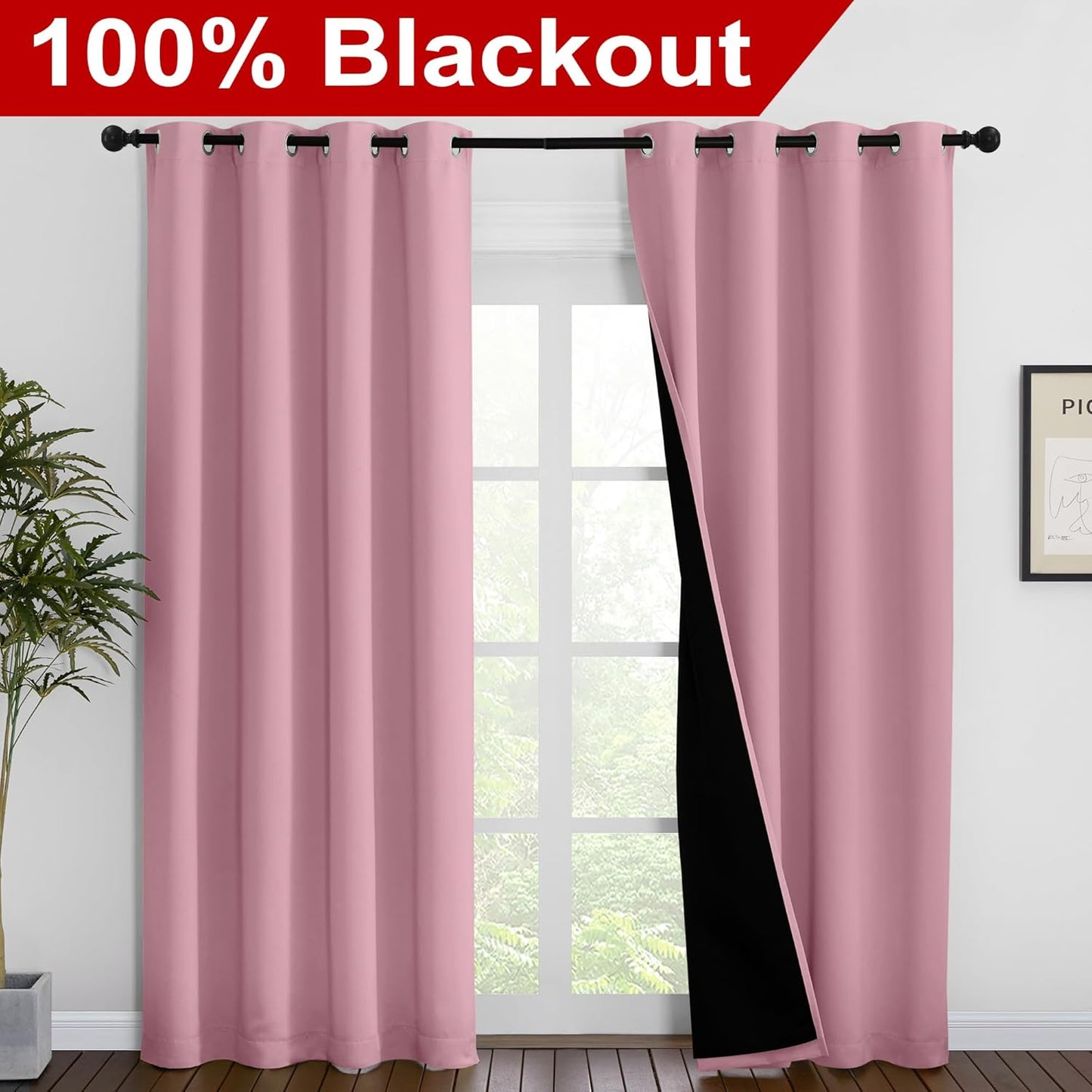 NICETOWN Crystal Pink Full Shade Curtain Panels, Pair of Energy Smart & Noise Blocking Out Blackout Drapes for Dining Room Window, Thermal Insulated Guest Room Lined Window Dressing(55 x 86 inch)