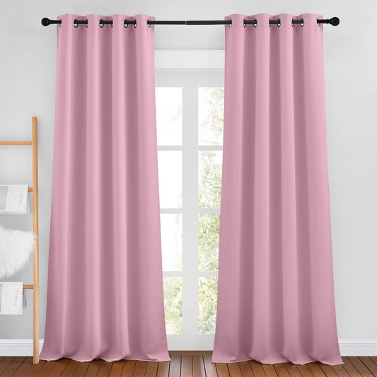 NICETOWN Blackout Living Room Curtains 90 inches Long - Energy Saving Thermal Insulated Sound Dampening Grommet Room Darkening Window Treatments for Bedroom (Crystal Pink, 2 Panels, W46 x L90)
