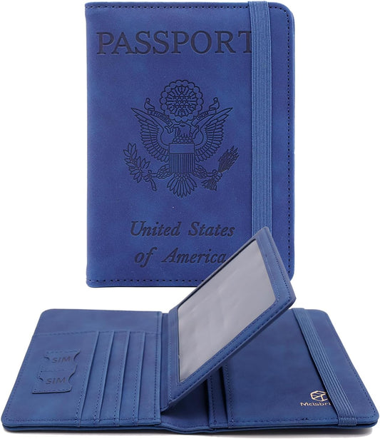 Melsbrinna Rfid Passport Holder for Travel women/Men, Cute Passport Wallet Rfid Blocking Card Slots, Rfid Passport Cover/CaseTravel Wallet, Passport Book Holder (1, Blue5)