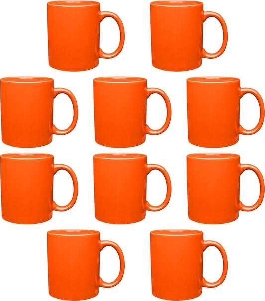 DISCOUNT PROMOS Ceramic Coffee Mugs 11 oz. Set of 10, Bulk Pack - Coffee cup set, Iced coffee cup, Gaming mug - Orange