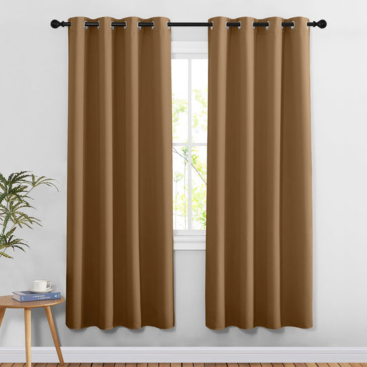 NICETOWN Blackout 78 inch Curtains for Doorway 2 Panels Set, Grommet Thermal Insulated Room Darkening Door Curtains Sound Reducing for Bedroom/Home Office, Gold Brown, W52 x L78