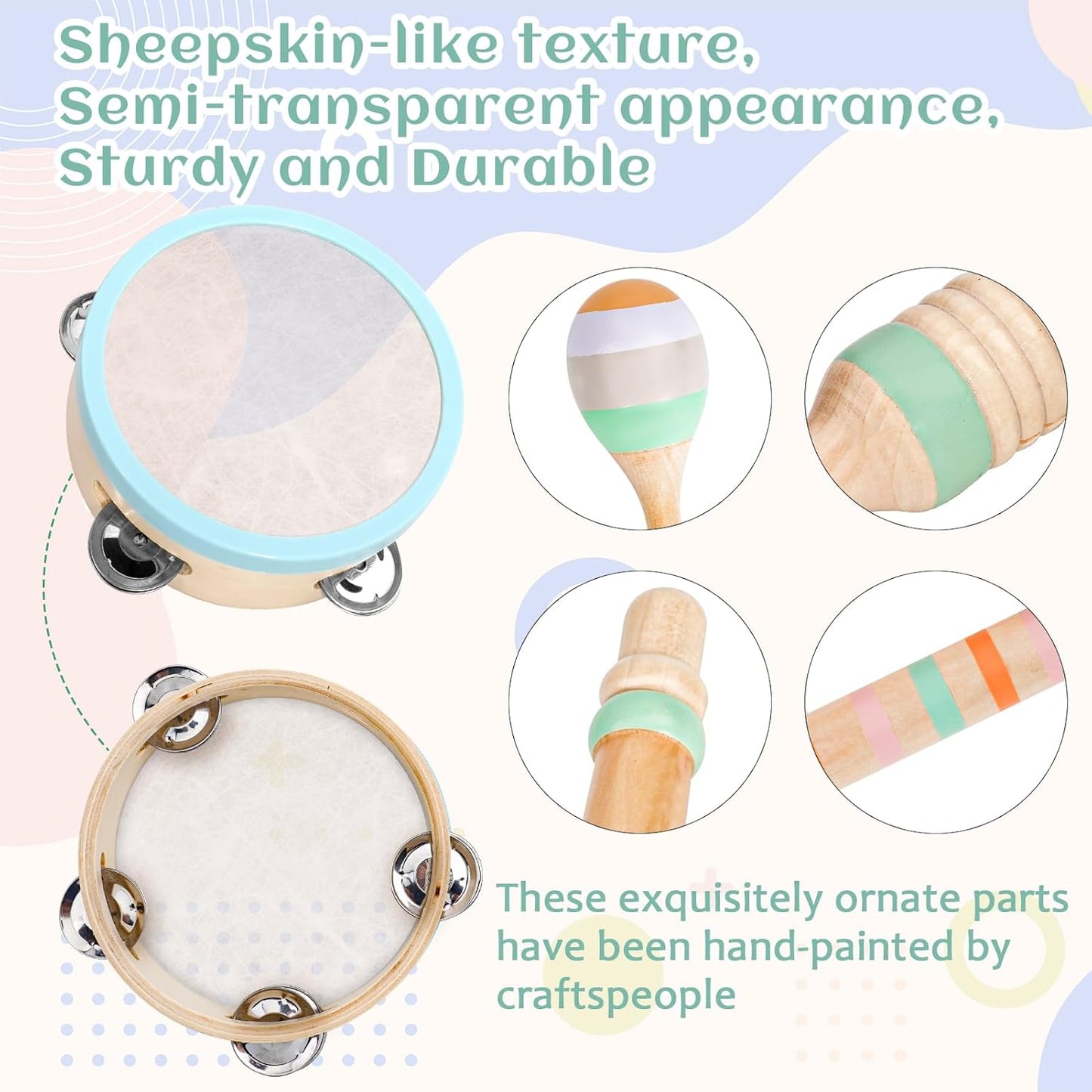 Raimy Musical Instruments Set - Neutral Colors Wooden Montessori Toys Percussion Music Modern Boho Xylophone Birthday Gifts for 1 2 3 Year Old Kids Baby Toddlers Boys Girls 3+ with Storage Bag