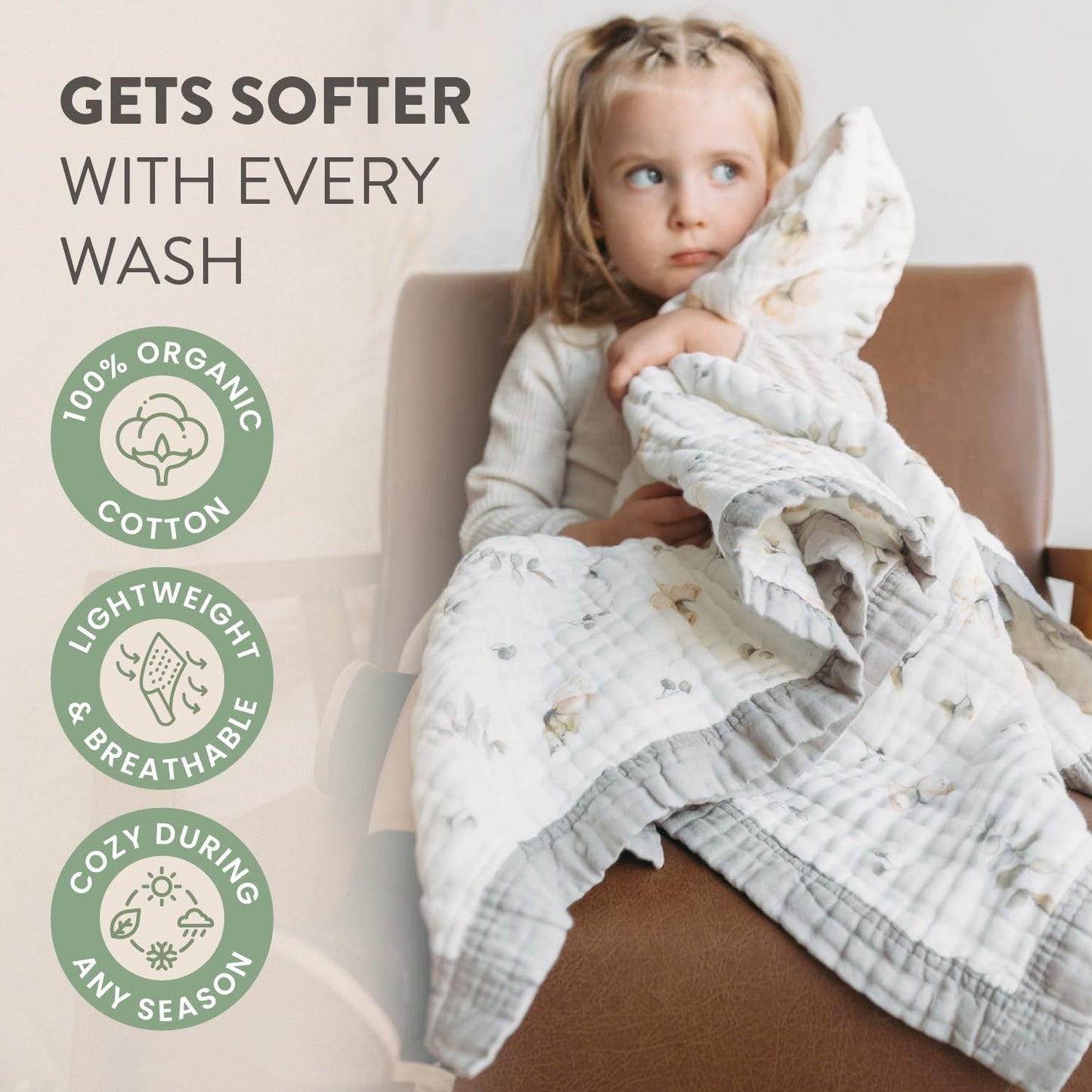 Organic Cotton Muslin Baby Blanket for Boys and Girls - Luxurious Soft Toddler Quilt for Swaddling - Gender Neutral Blankets Makes a Great Animal Pirates