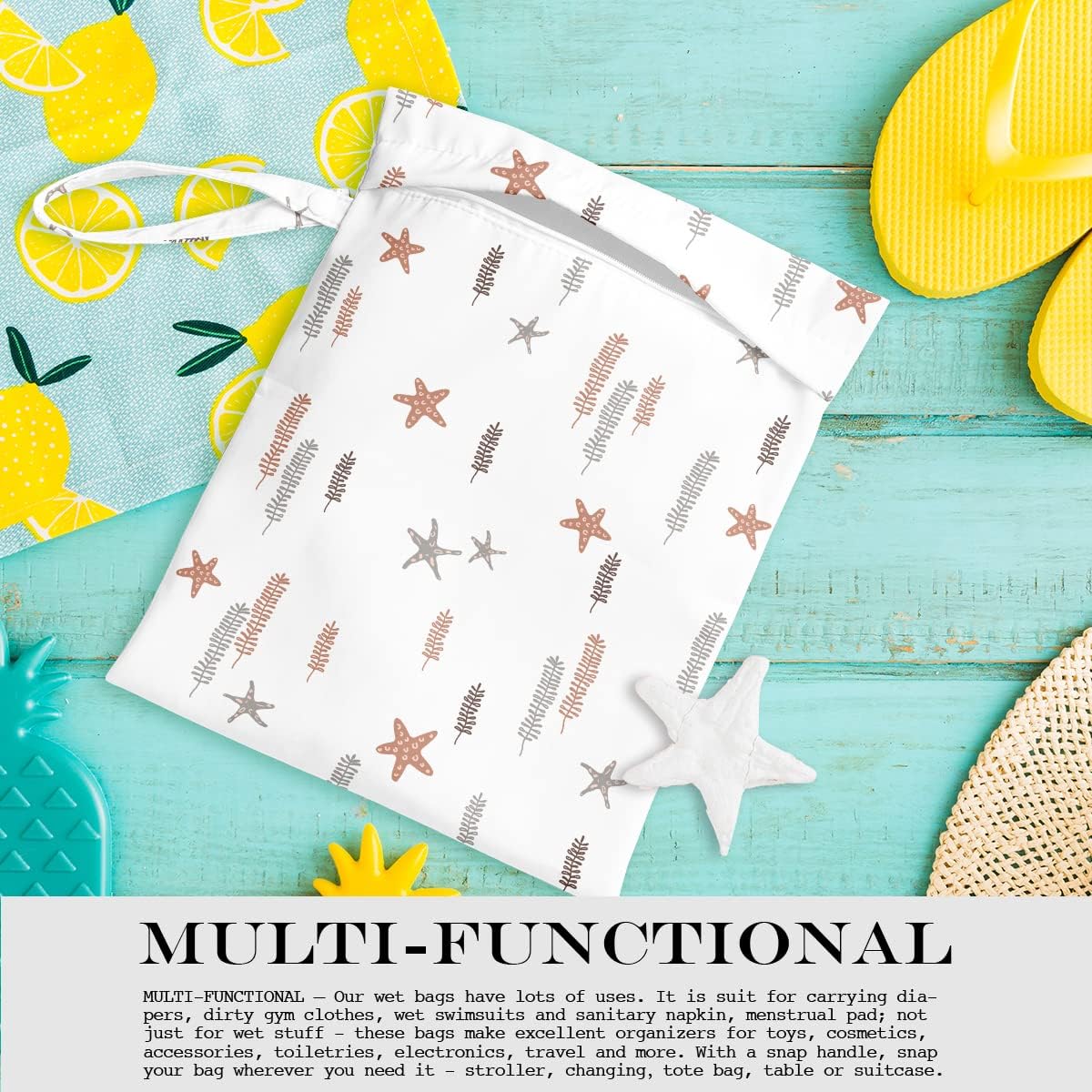 Wet Bag, Wet Dry Bag, Wet Bag for Swimsuit, Travel, Beach, Pool, Diapers, Dirty Yoga Gym Clothes, Makeup Bag, Waterproof Reusable Beach Bag Ocean Decor Starfish Sea Horse Anchor