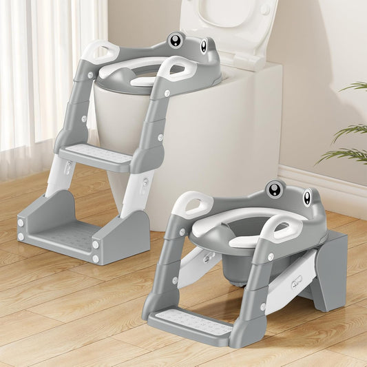 Potty Training Seat, Toddler Toilet Seat for Little Boys Girls, Potty Training Toilet with Urinals, Toddler Step Stool Ladder and Splash Guard (Gray)