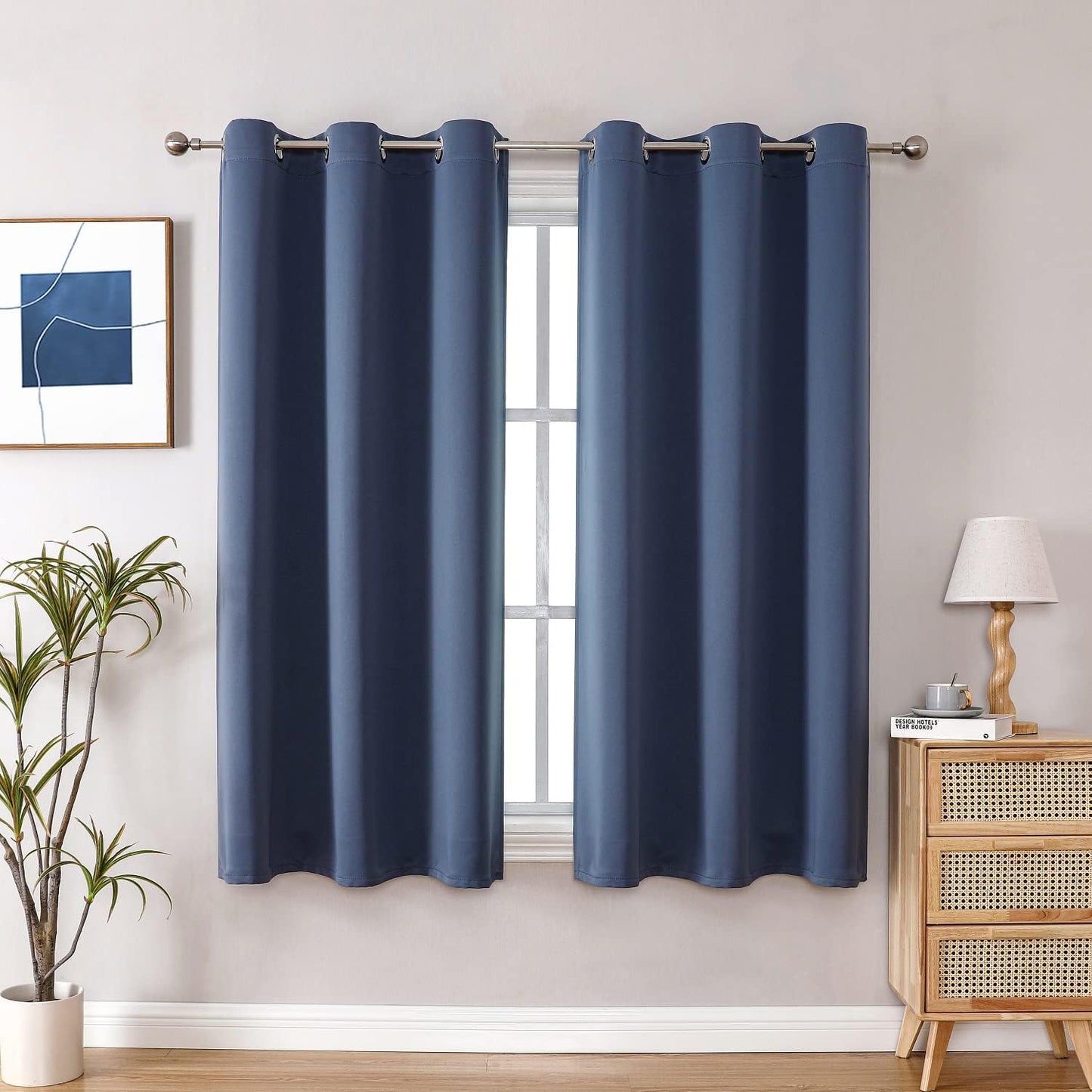 ChrisDowa Small Window Curtains 40 inches Long for Bedroom - Grommet Short Thermal Insulated Room Darkening Curtains for Kitchen (2 Panels, Stone Blue, 29 x 40 Inch)