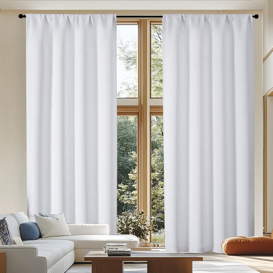 Simplebrand Ava Pure White Curtains for Patio 108 Inches Long 2 Panels Set, Room Darkening Window Treatment, Light Filtering Curtain Drapes, Soft Casual Rod Pocket Privacy Curtains, W50 x L108 Inch
