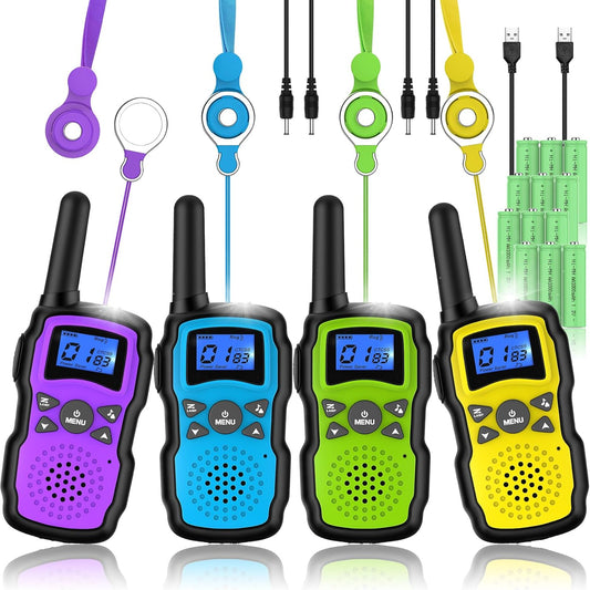 Wishouse Walkie Talkies for Kids Adults Rechargeable Long Range 4 Pack with 2 USB Chargers 12 Batteries,Family Walky Talky,Outdoor Camping Games Indoor Toys Birthday Xmas Gift for Boys Girls Children