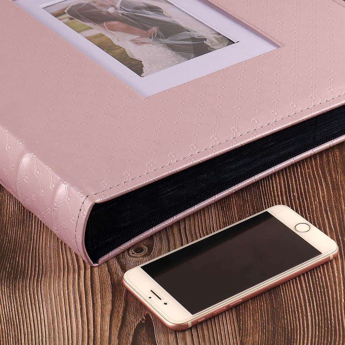 RECUTMS Photo Album 4x6 Holds 500 Photos Black Inner Page Button Grain Leather Larger Capacity Horizontal and Vertical Photos Wedding Pictures Album Birthday Christmas Baby Family Photo Book(Pink)