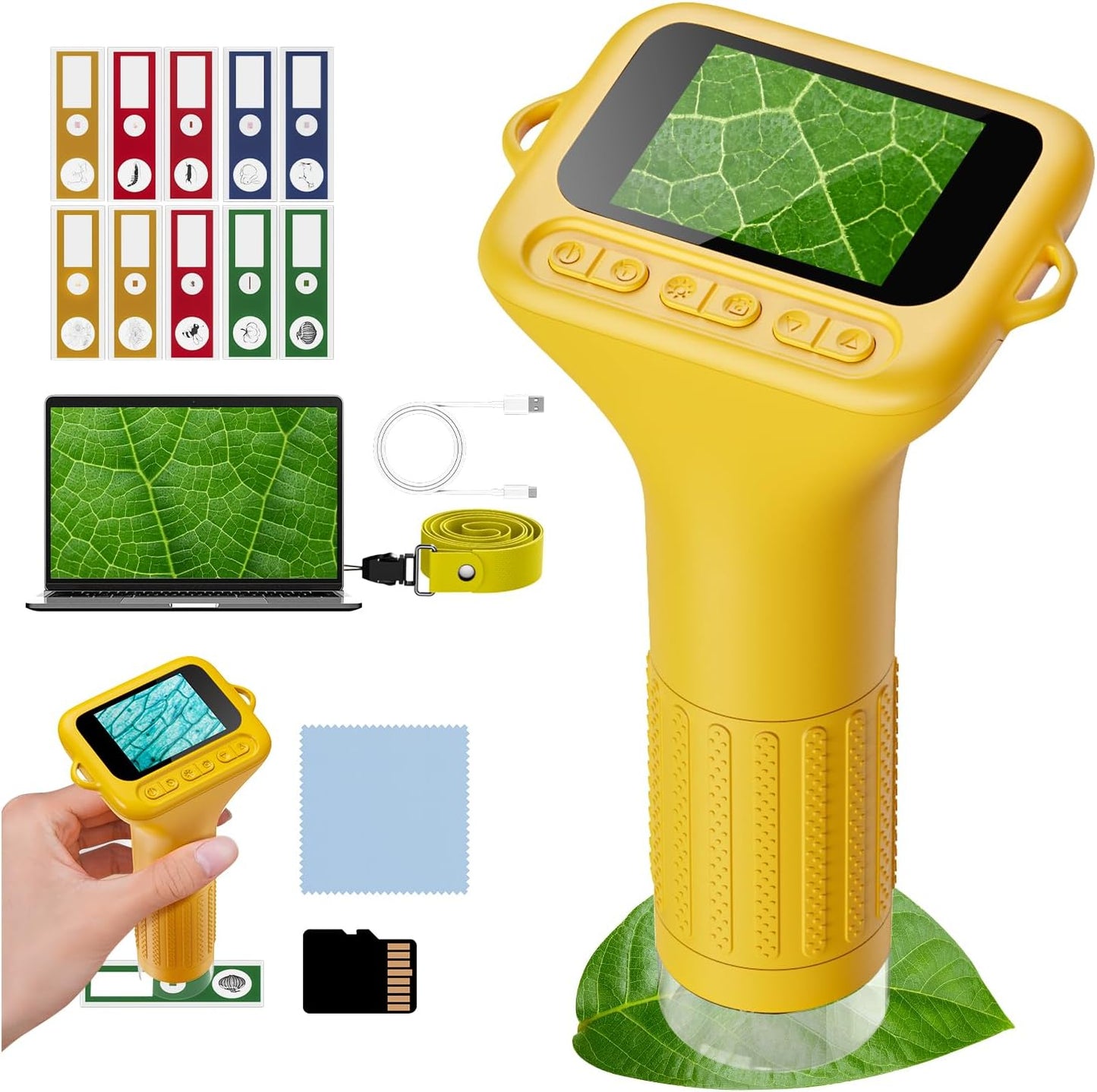 NOCOEX 1000X Handheld Kids Microscope for Edu Gift - 8 LED Light Portable Microscope for Kids, Photo & Video Mini Digital Micro Scope, Type C Charging 2'' Screen Windows & Mac OS for Age 3-12 Student