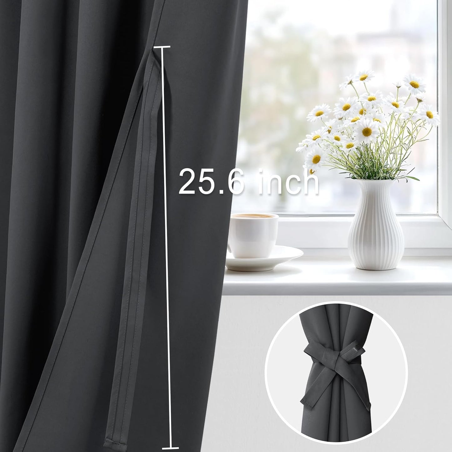 XWZO Blackout Curtains for Bedroom 63 inch Length Room Darkening Thermal Insulated Rod Pocket Curtains for Living Room with Tiebacks,Dark Grey,W42 x L63,Set of 2