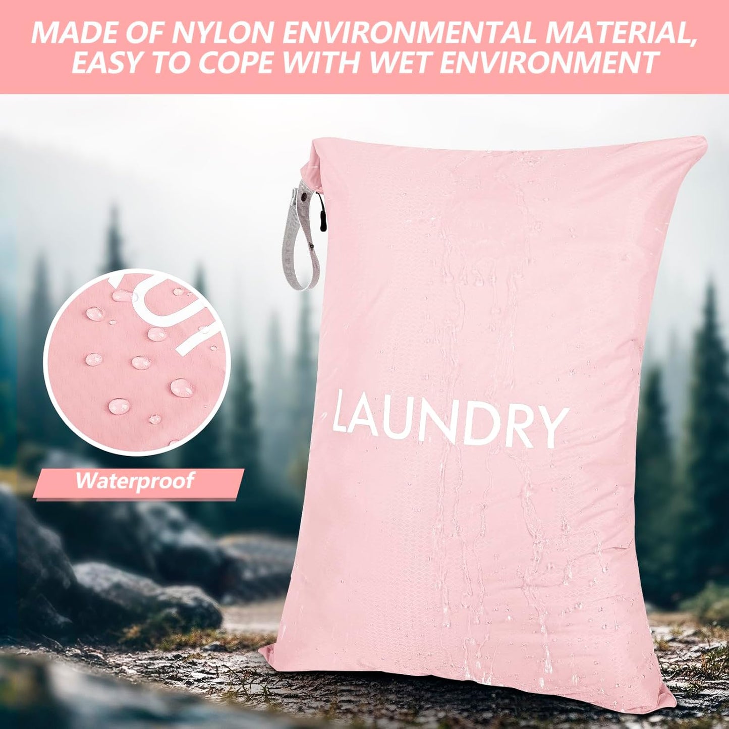 MissBoy Laundry Bag, Nylon Dirty Clothes Storage Bag, Splash-proof Travel Camping Laundry Bags with Zip, Lightweight Foldable Swimming Dry Wet Bag