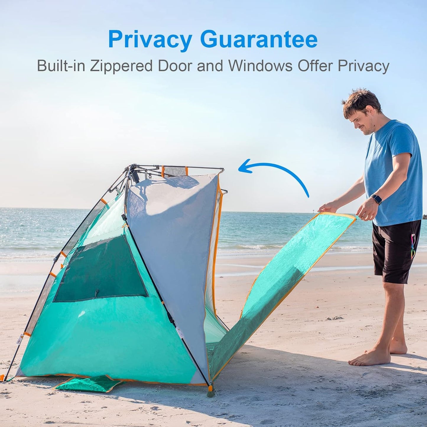 WolfWise 3-4 Person Easy Up Beach Tent UPF 50+ Portable Instant Sun Shelter Canopy Umbrella with Extended Zippered Porch, Mint Green