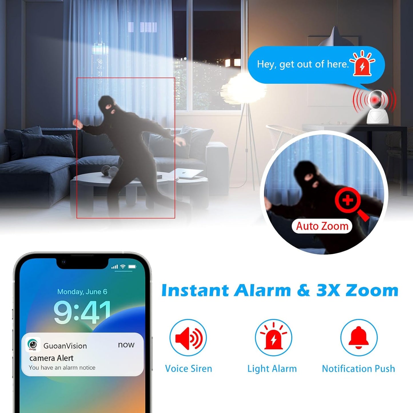 Indoor Pan/Tilt Security Camera, 5G WiFi Home Cameras for Baby Monitor/Pet Camera, Auto-Focus and Zoom, Motion Detection, 2-Way Audio, Siren, Color Night Vision, Cloud & SD Card Storage