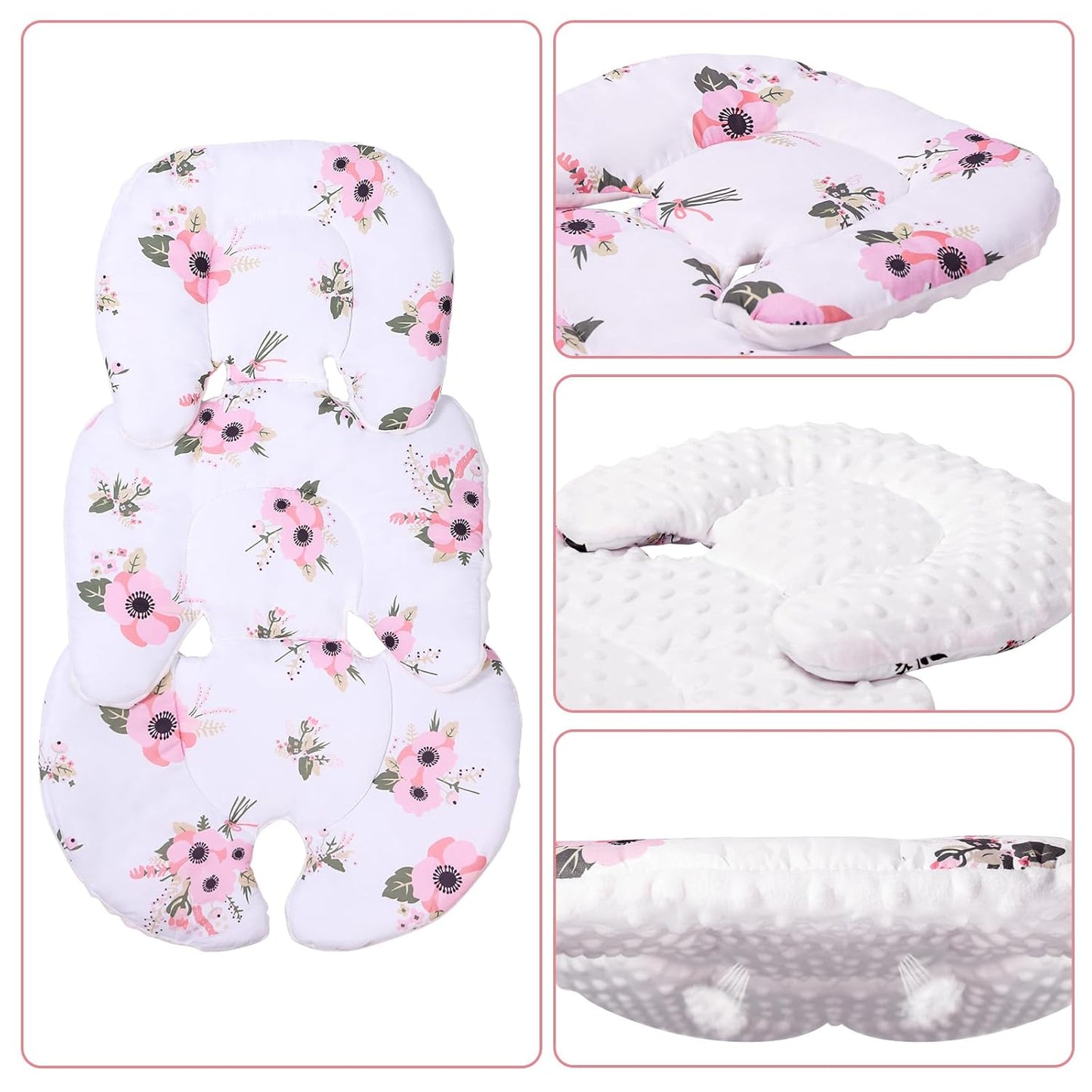 THE KENKYO 2-in-1 Reversible Infant Car Seat Insert for Newborn, Mink Dot Baby Car Seat Head & Body Support with Cotton Filled, Breathable Baby Car Seat Cushion for Strollers, Swings and Bouncers