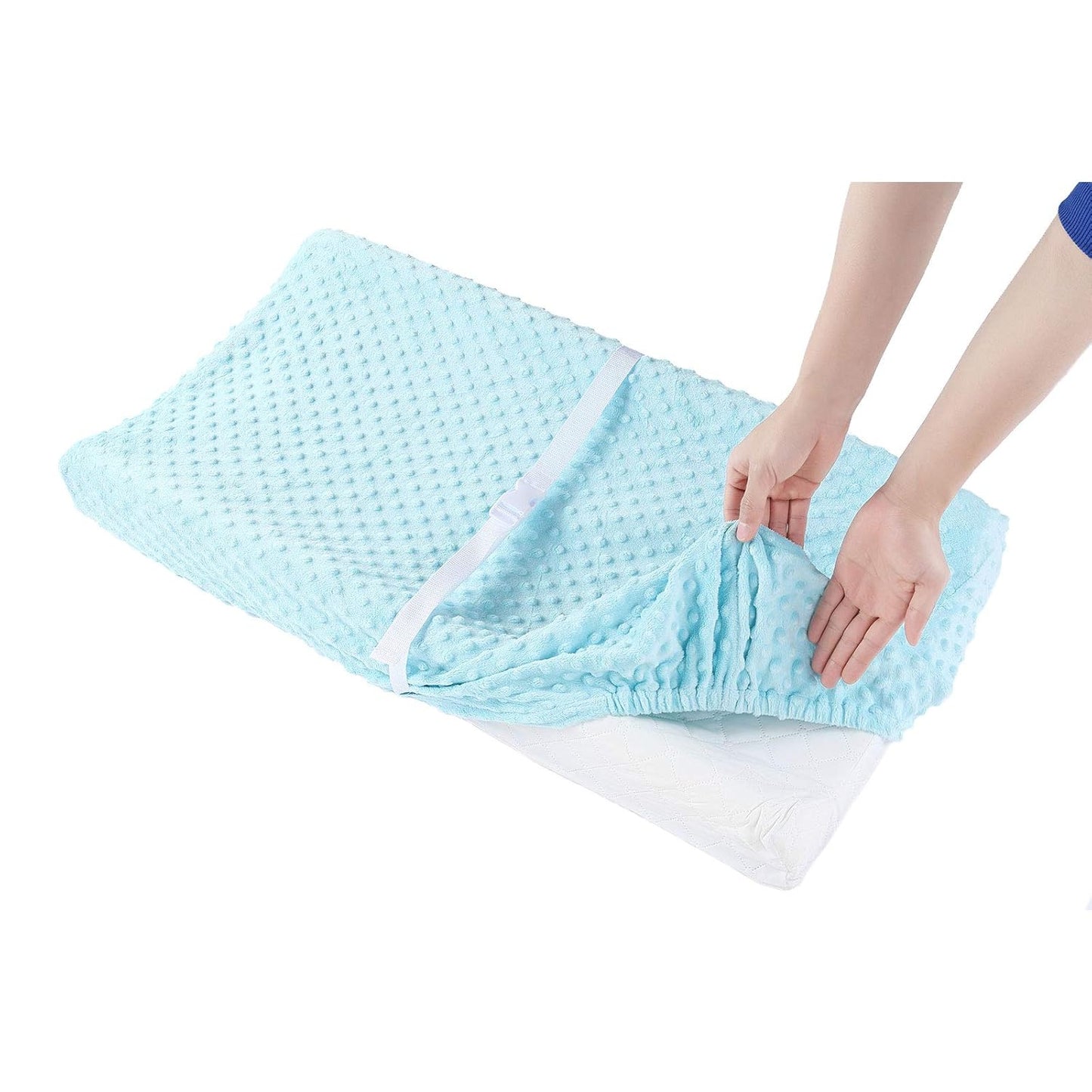 Baby Changing Pad Cover, Super Soft Plush Dot Diaper Changing Table Covers for Baby Girls and Boys, Ultra Comfortable, Safe for Babies, Fit 32"/34'' x 16" Pad (SkyBlue)